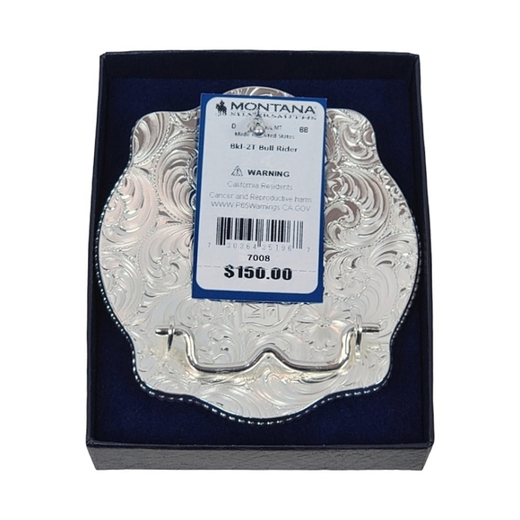 Montana Silversmiths Fine Silver Scalloped Champion Bull Rider Buckle MSRP $150 - Picture 4 of 11
